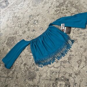 NWT Teal sleeveless or sleeves Off-Shoulder Top with Fringe
